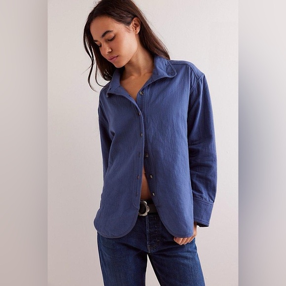 We The Free Tops - Free People We The Free Buddy Double Cloth Shirt Blue XS Cotton Relaxed Fit